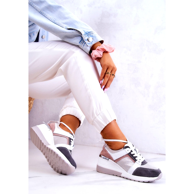 S.Barski Leather Sport Shoes Wedge Sneakers Silver-Gray Elissa white pink grey 1