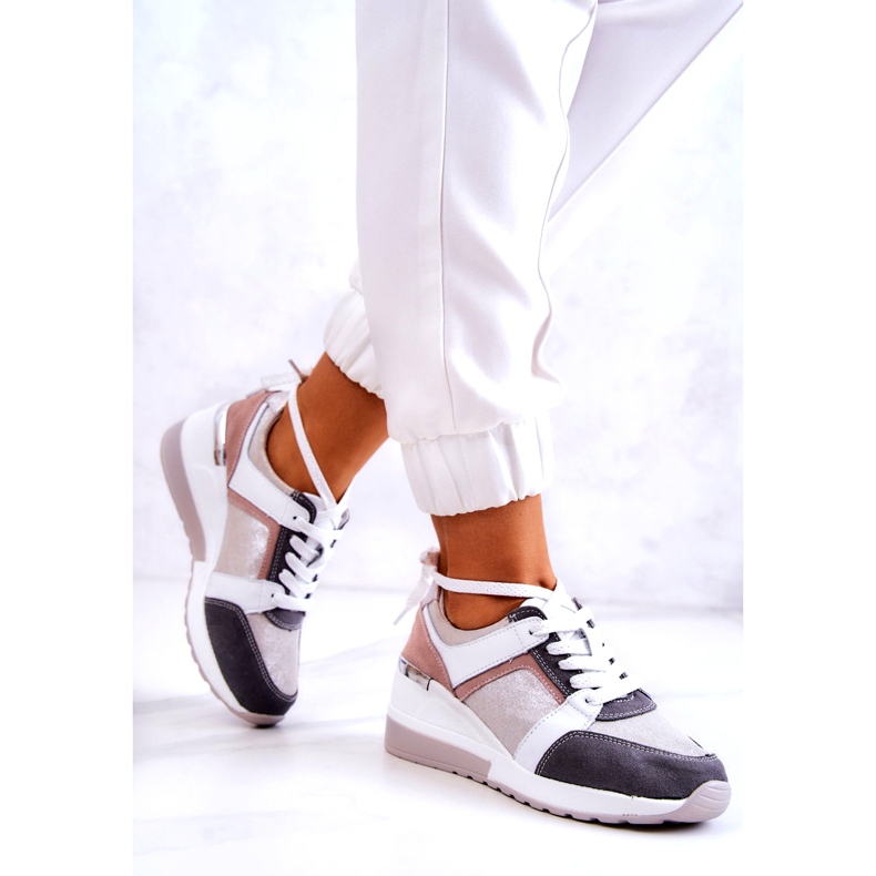 S.Barski Leather Sport Shoes Wedge Sneakers Silver-Gray Elissa white pink grey 4