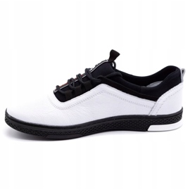 Polbut Men's casual leather shoes K24, white with black sole 1