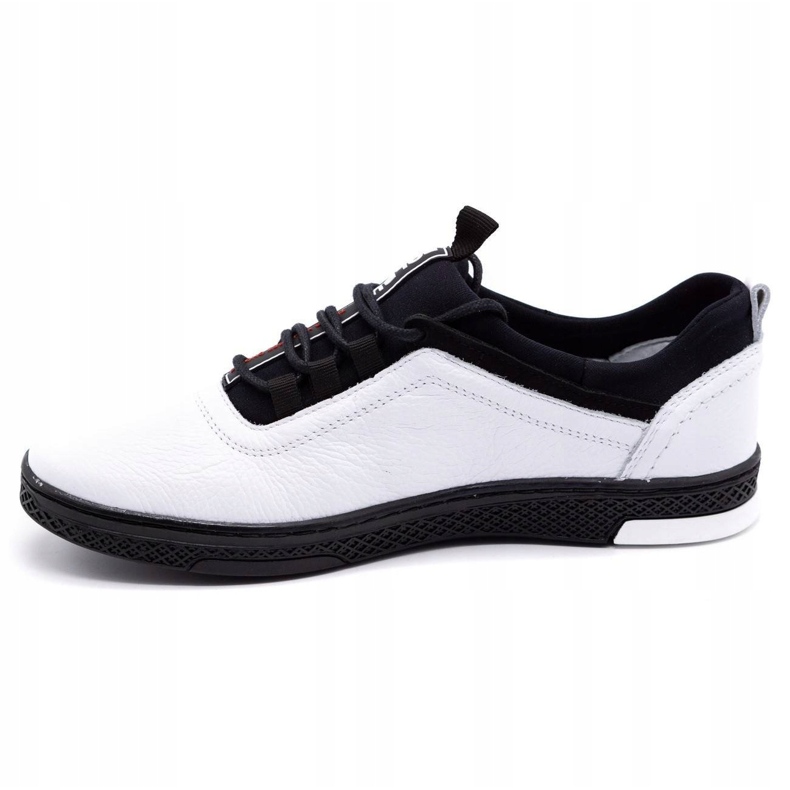 Polbut Men's casual leather shoes K24, white with black sole 1