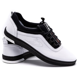 Polbut Men's casual leather shoes K24, white with black sole 3