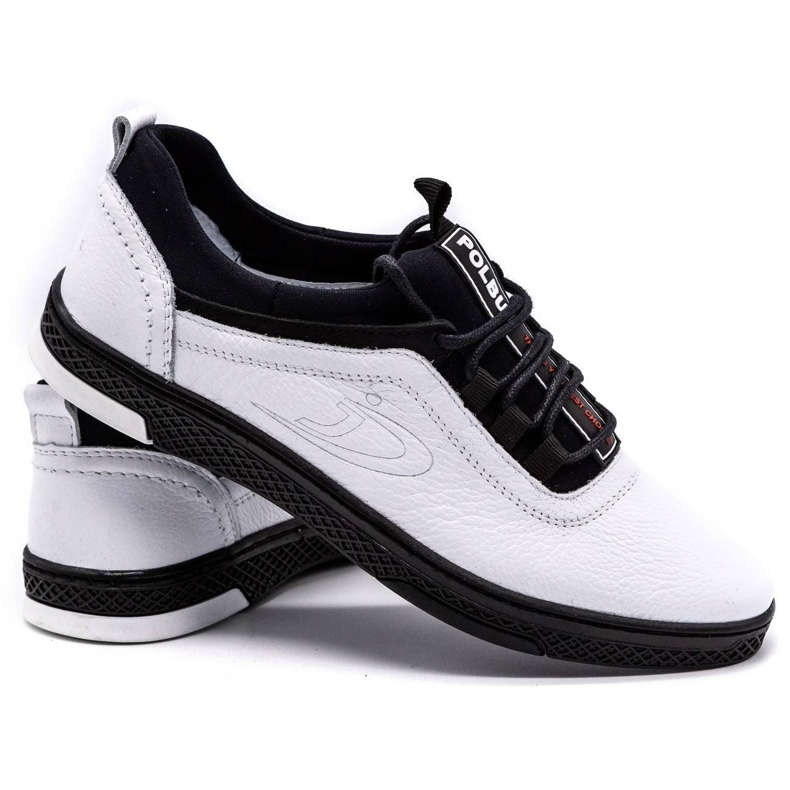 Polbut Men's casual leather shoes K24, white with black sole 3