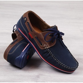 Men's casual leather loafers navy blue Gregor 1