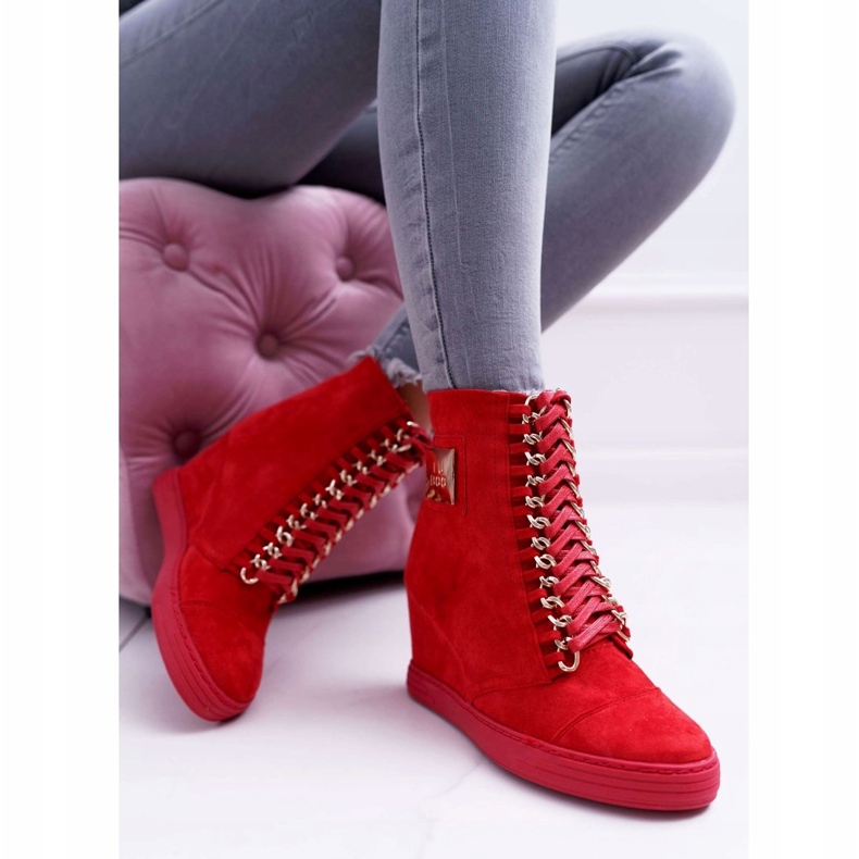 Women's Sneakers Lu Boo With Chains Suede Red Monica 1