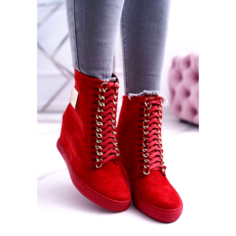 Women's Sneakers Lu Boo With Chains Suede Red Monica 3