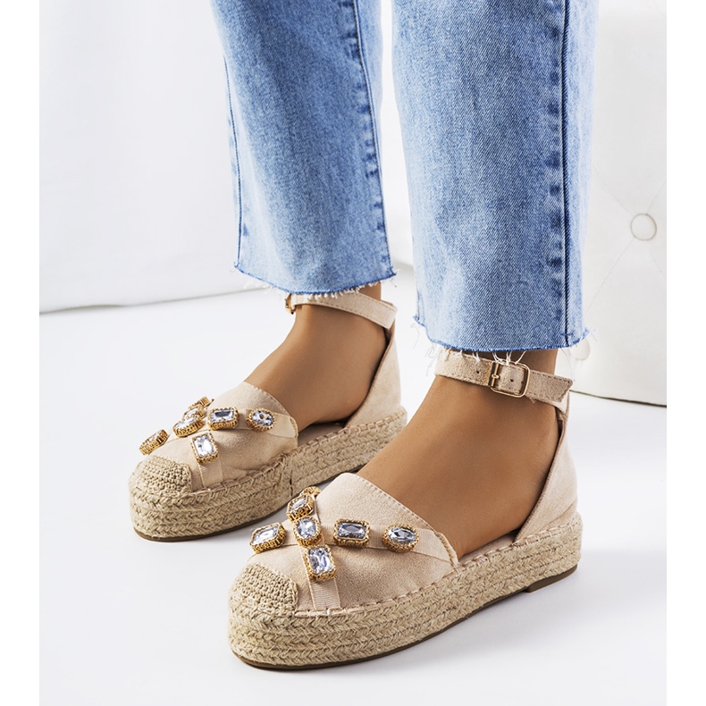 Beige espadrilles with Taimi cubic zirconia 1