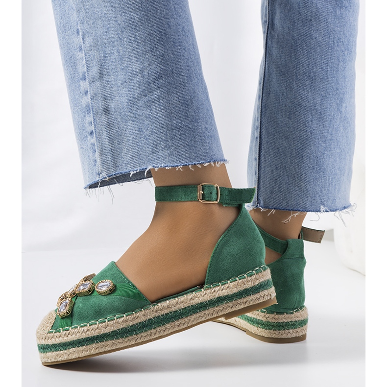 Green espadrilles with Taimi cubic zirconia 1