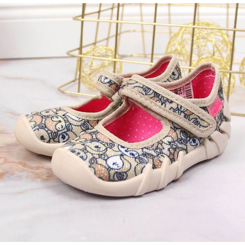 Ballerina slippers with velcro beige Jr. Befado 2