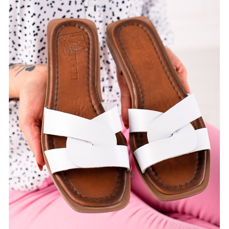 W. Potocki Potocki White Leather Slippers 1