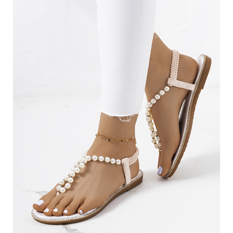 Beige sandals with Tana pearls 2