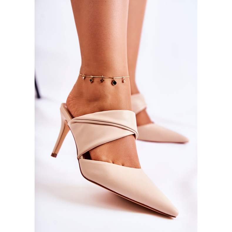 PS1 Leather slippers on a high heel Aveline beige 2