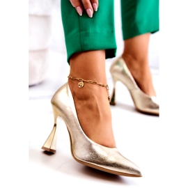 Fashionable Leather Pumps Lewski Shoes 3181 Golden 4