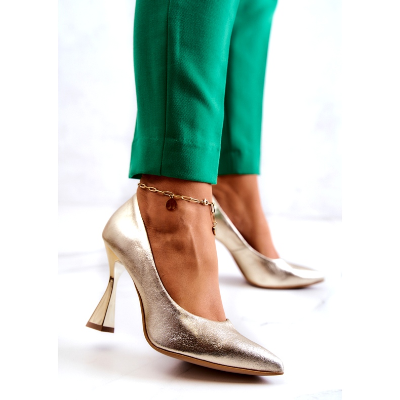 Fashionable Leather Pumps Lewski Shoes 3181 Golden 1