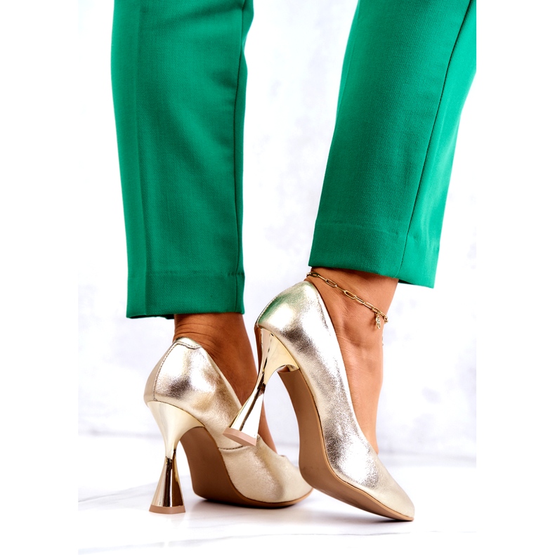 Fashionable Leather Pumps Lewski Shoes 3181 Golden 2