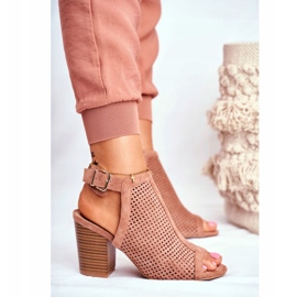 FB1 Women's Openwork Boots Peep Toe Pink Paradise brown 3