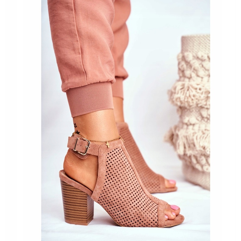 FB1 Women's Openwork Boots Peep Toe Pink Paradise brown 3