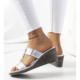 Silver Rosser wedge slippers 1