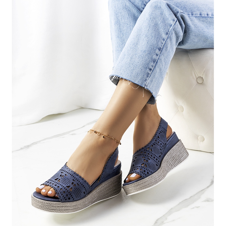 Navy blue openwork sandals on a wedge Bible 1