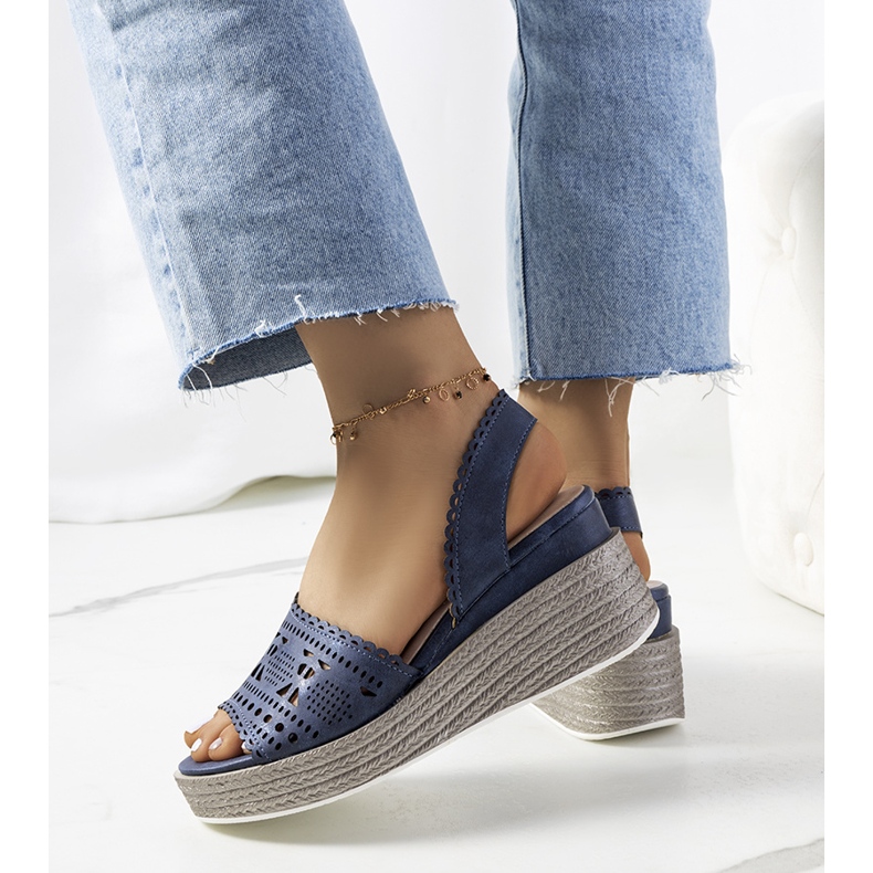 Navy blue openwork sandals on a wedge Bible 2