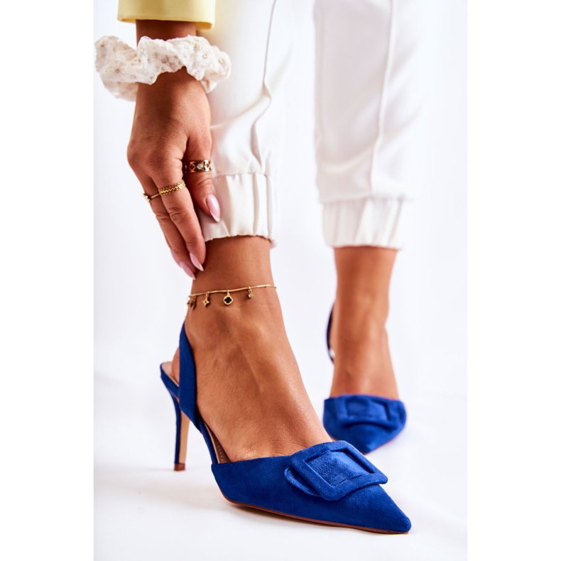 PS1 Suede High Heels With Toe In Dark Blue Emberly Spitz 1