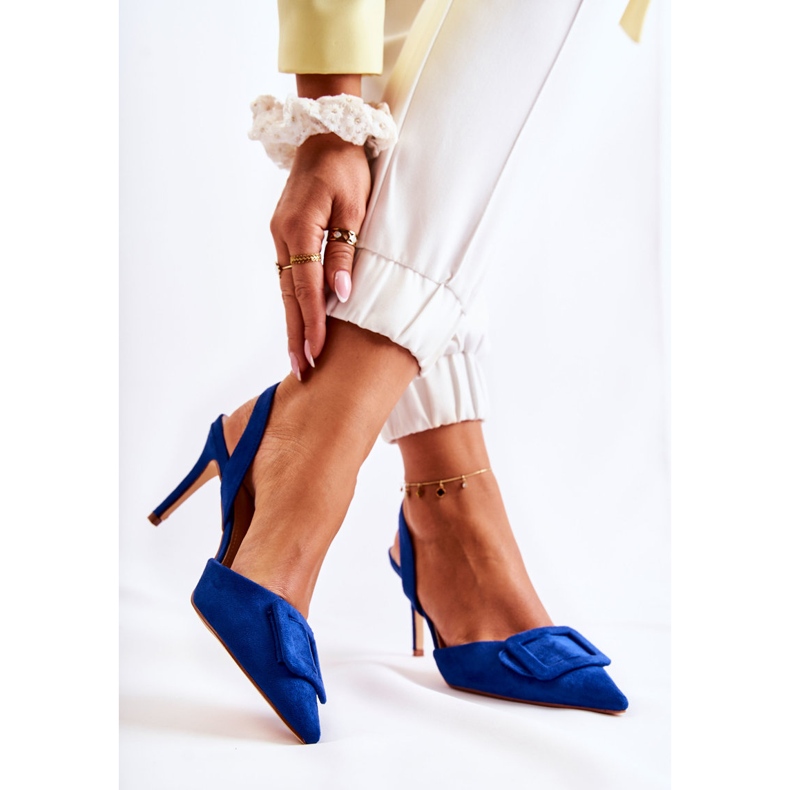 PS1 Suede High Heels With Toe In Dark Blue Emberly Spitz 2