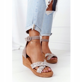 Suede Wedge Sandals Maciejka 04565-04 Beige-Gold 1
