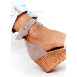 Suede Wedge Sandals Maciejka 04565-04 Beige-Gold 5
