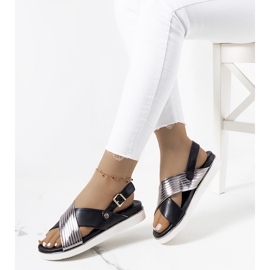 Black sandals with a metallic Myrtle insert silver 1