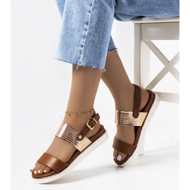 Brown sandals with a metallic Larochelle insert golden 1
