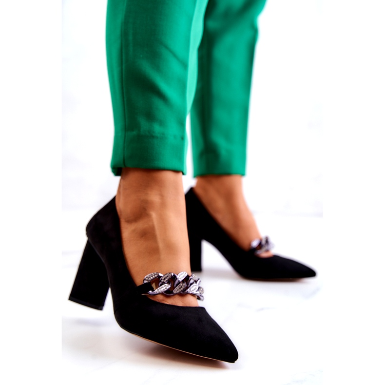 S.Barski Women's suede pumps with a black chain 2