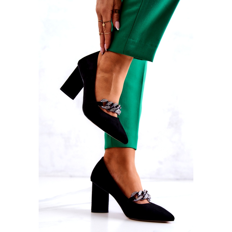 S.Barski Women's suede pumps with a black chain 3