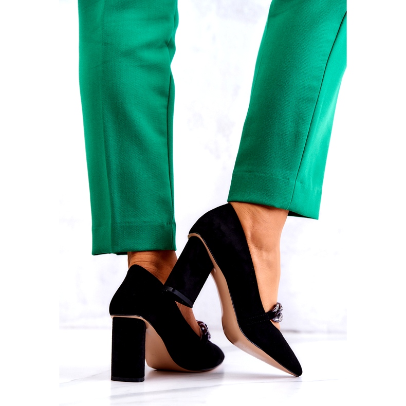 S.Barski Women's suede pumps with a black chain 5