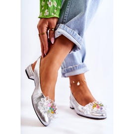 PA2 Leather Ballerinas On High Heels With Silver Elena Decoration 2
