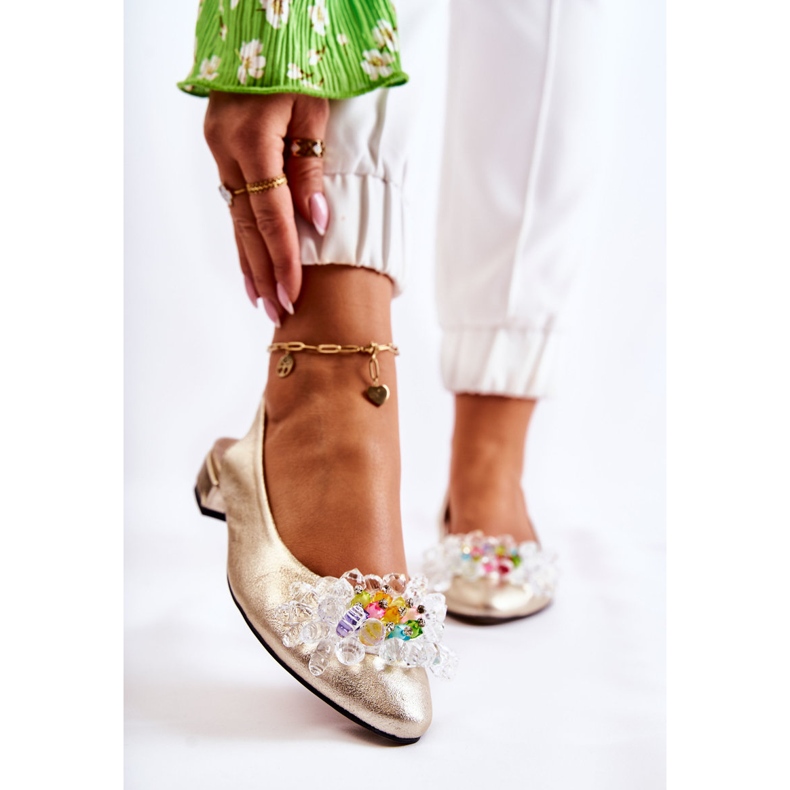 PA2 Leather Ballerinas On High Heels With Golden Elena Ornament 1