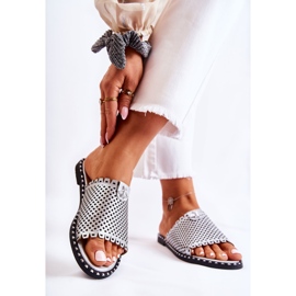 Vinceza Women's openwork slippers with silver terrys ornament 2