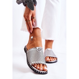 Vinceza Women's openwork slippers with silver terrys ornament 1