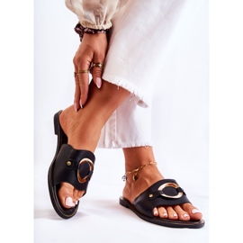 Vinceza Leather Women's Slippers With Black Marinell Ornament 2