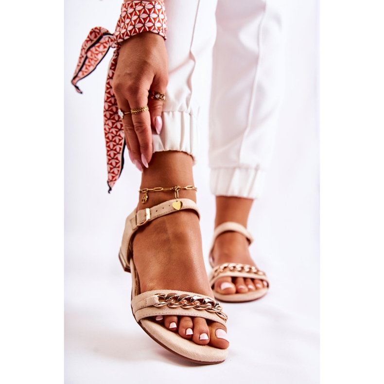 Vinceza Women's Suede Sandals With A Chain Beige Norine golden 1