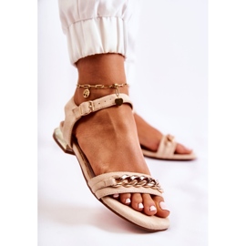 Vinceza Women's Suede Sandals With A Chain Beige Norine golden 2