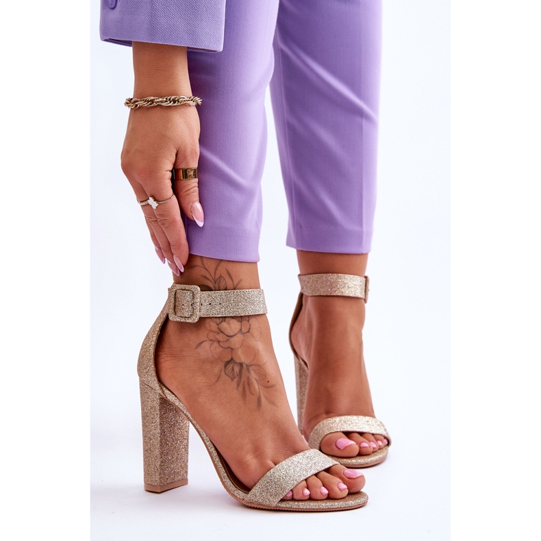 NFR Women's Sandals On A High Heel Gold Glitter Joalice golden 1