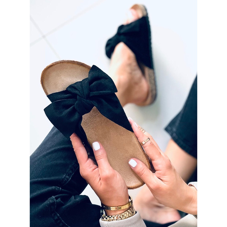 Cork slippers with a Lilac Black bow 1