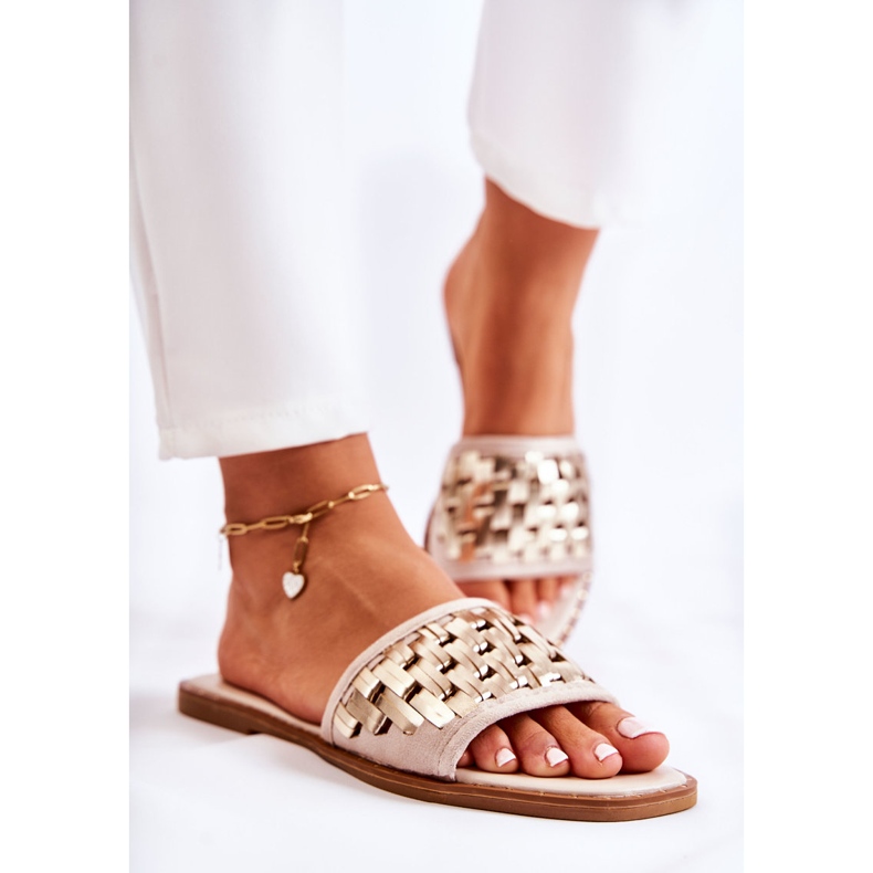 S.Barski Women's Leather Slippers On A Flat Heel Beige Hollis 2