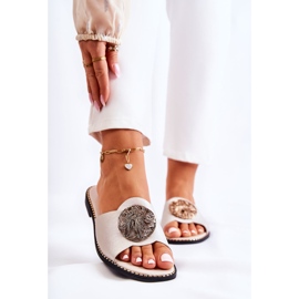 S.Barski Women's Leather Slippers With Golden Colene Decoration 1