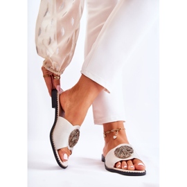 S.Barski Women's Leather Slippers With Golden Colene Decoration 2