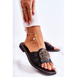 S.Barski Women's Leather Slippers With Black Colene Ornament 1