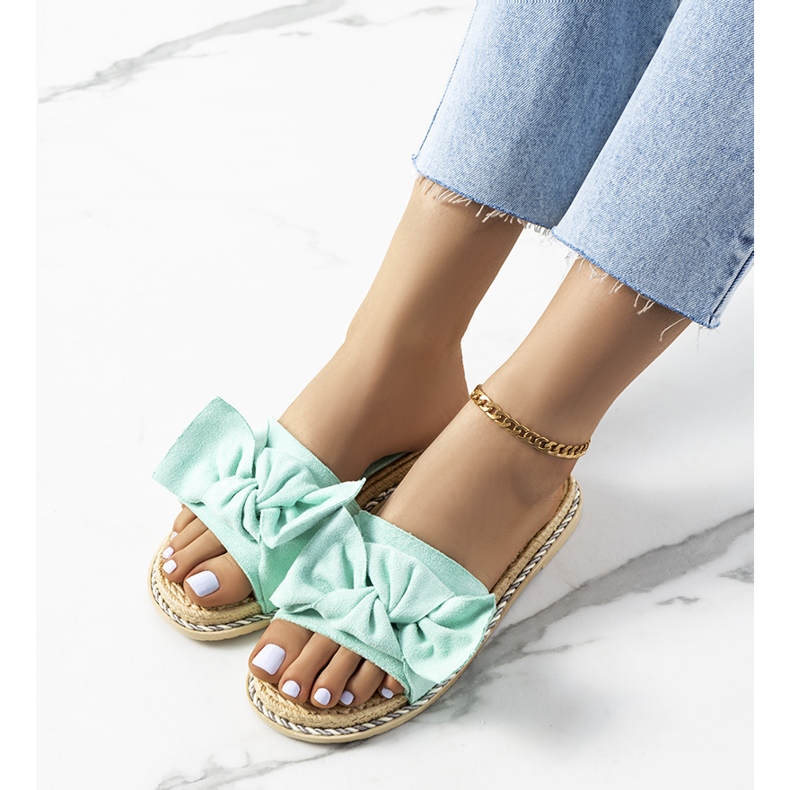 Green slippers with a bow Avi 2