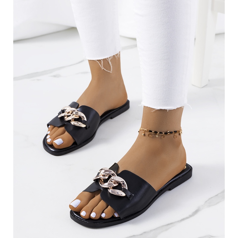 Black elegant slippers with a chain Mary 1