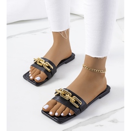 Black elegant slippers with a Cherell chain 1