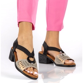 Filippo DS2308/22 Bk Go leather openwork sandals, black and gold golden 1