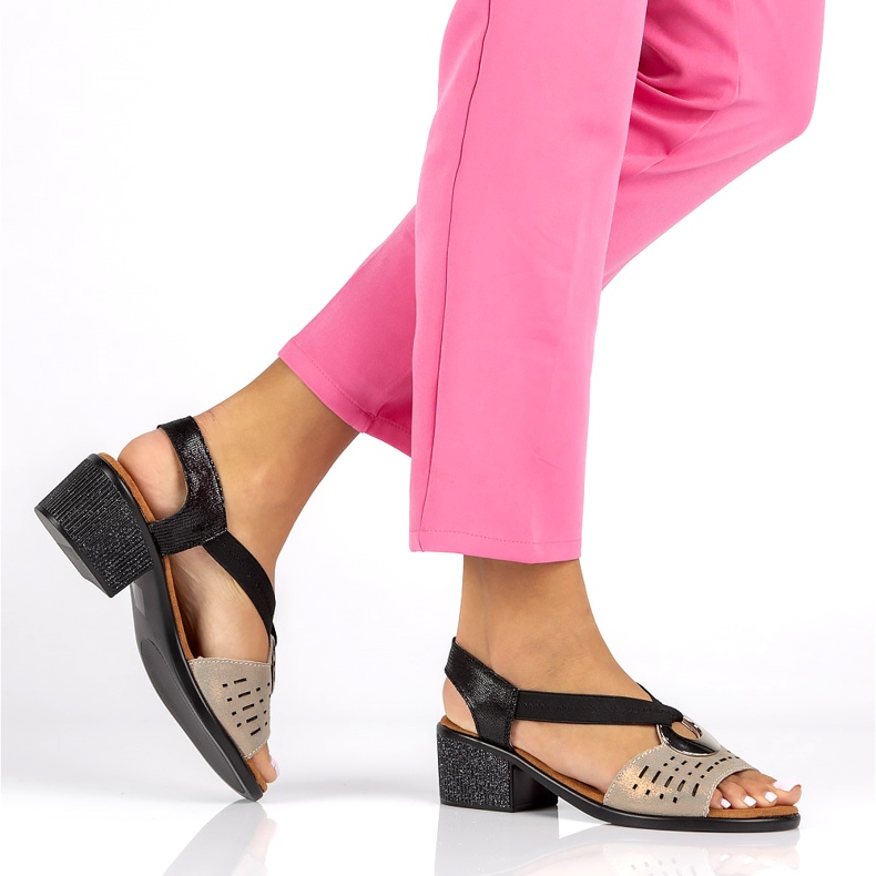 Filippo DS2308/22 Bk Go leather openwork sandals, black and gold golden 2